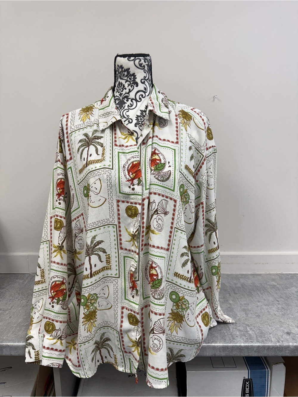 Autres Filles Large Coastal Postcard Print Button Down Blouse Resort